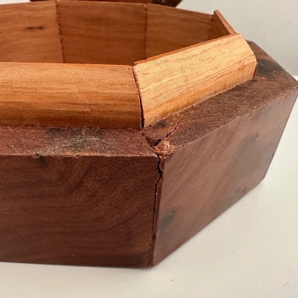 Burr Walnut Hexagon Jewelry Box Trinket Vintage Classic